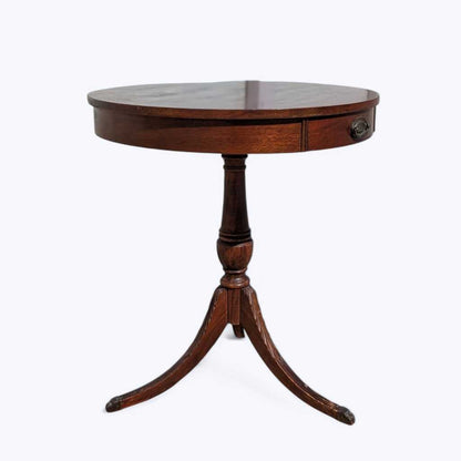 Vintage Mersman Round Wood Pedestal Side Table with Drawer
