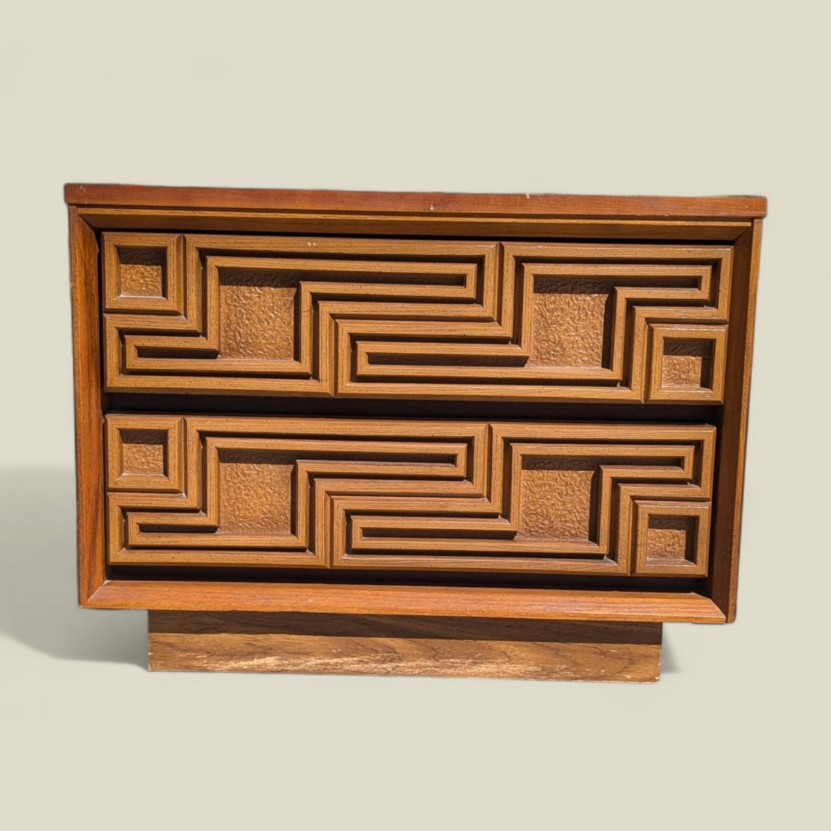Bassett Mid-Century Carved Wood Two-Drawer Nightstand — view 3 of 7