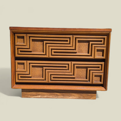Bassett Mid-Century Carved Wood Two-Drawer Nightstand