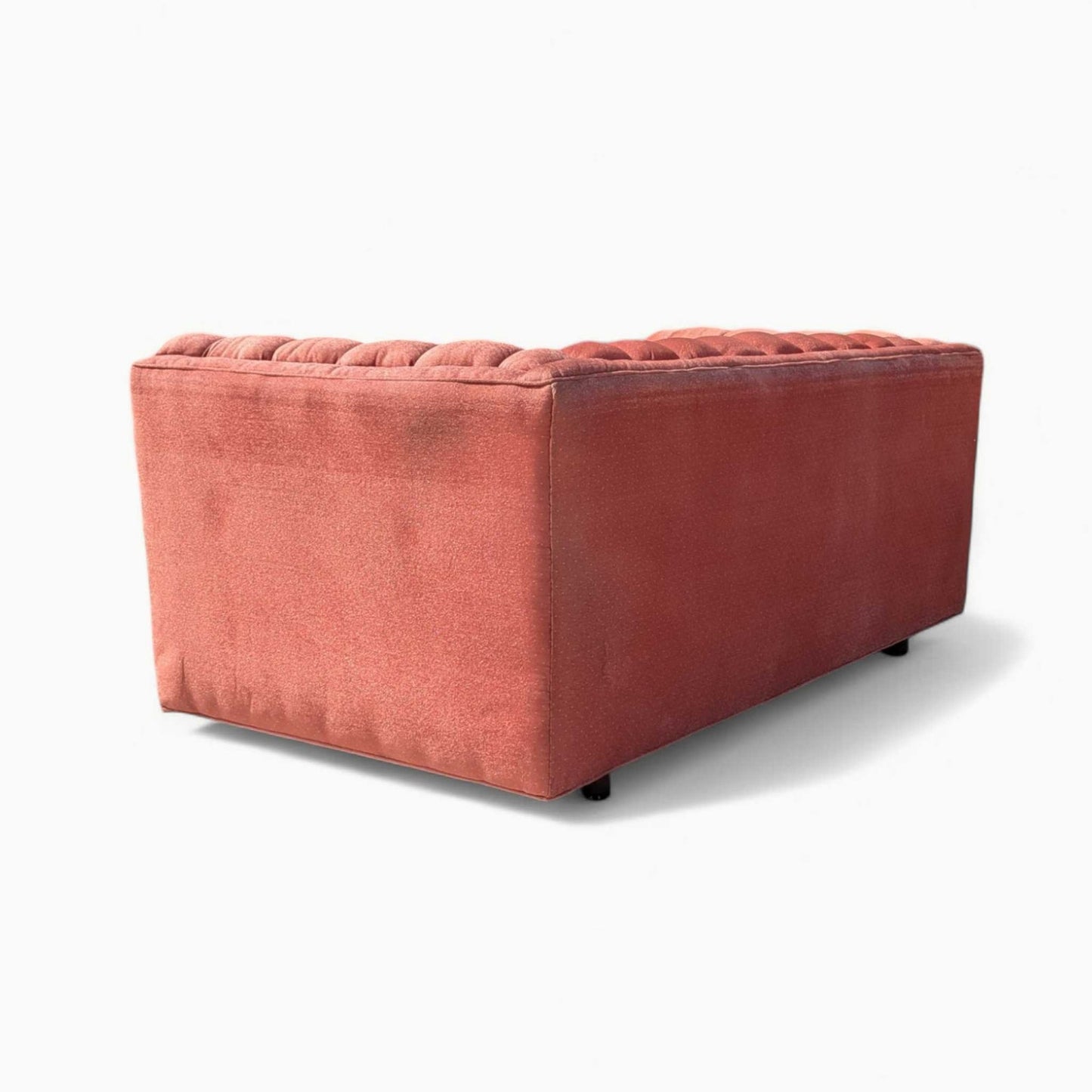 Vintage 1980s Tufted Sofa – Postmodern Loveseat in Rose Upholstery, Milo Baughman Style, 67" Long