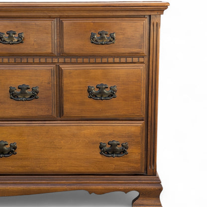 Vintage Traditional Nine-Drawer Wood Dresser With Bracket Feet