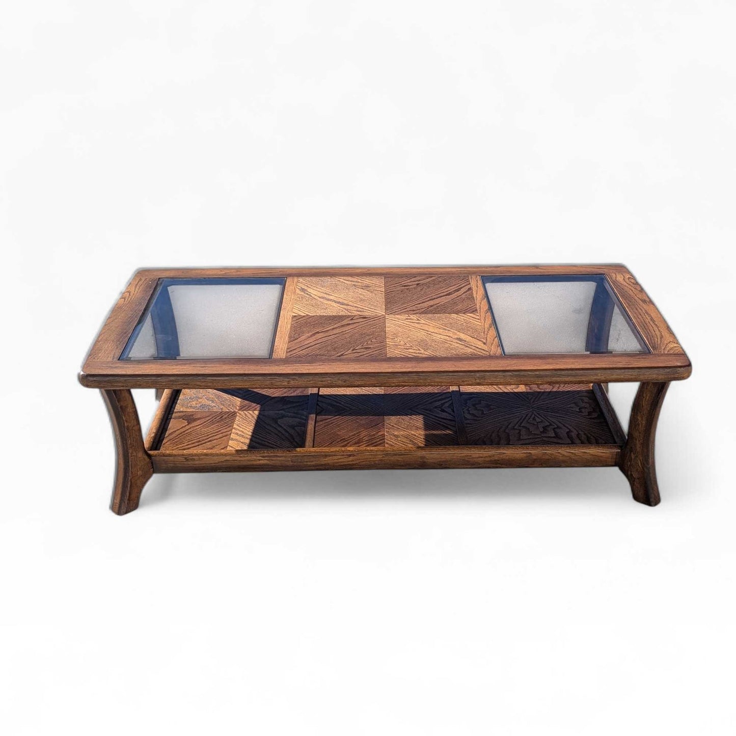 Vintage Oak Coffee Table Smoked Glass Insets