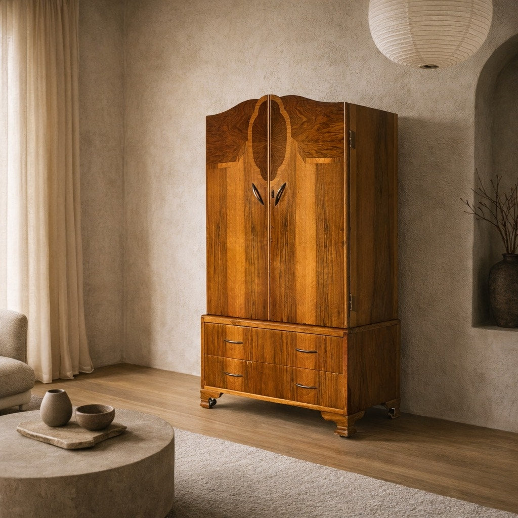 Art Deco Figured Wood Cocktail Cabinet with Fitted Interior, circa 1930s — view 4 of 16