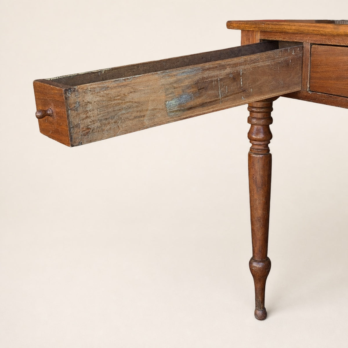 Antique Walnut Three-Drawer Writing Desk with Turned Legs
