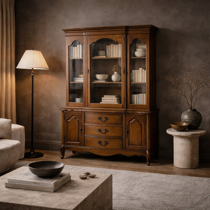 Bassett Queen Anne-Style Wood and Glass China Hutch Cabinet