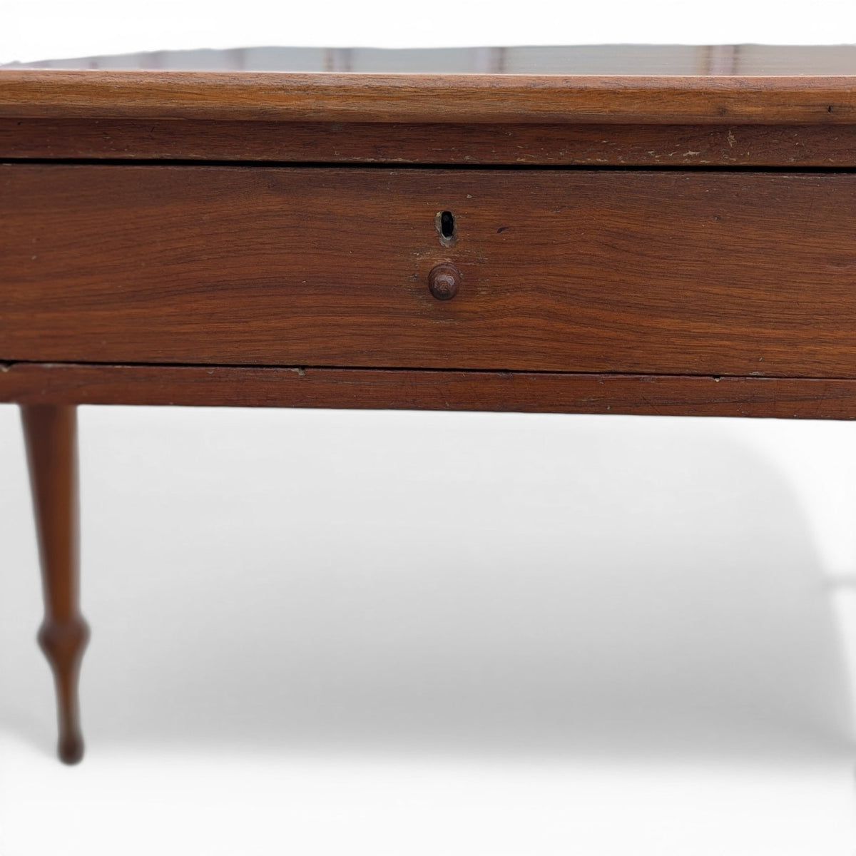 Antique Solid-Wood Writing Desk with Turned Legs and Drawer — view 8 of 16
