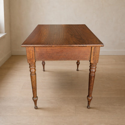 Antique Walnut Three-Drawer Writing Desk with Turned Legs