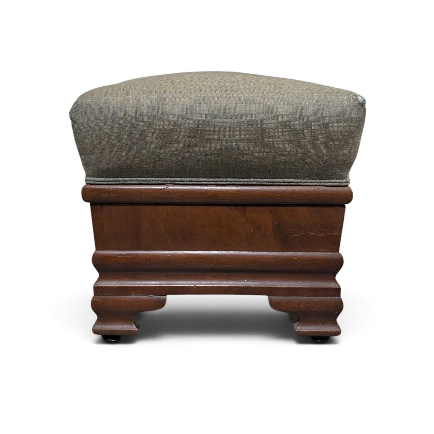 Early-to-Mid 20th Century Upholstered Wood Storage Ottoman with Hinged Lid