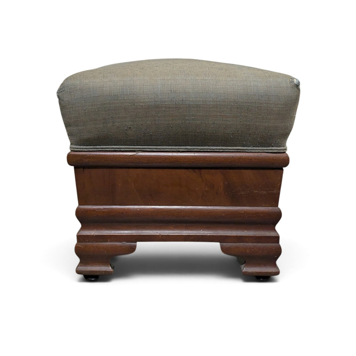 Early-to-Mid 20th Century Upholstered Wood Storage Ottoman with Hinged Lid — view 3 of 16