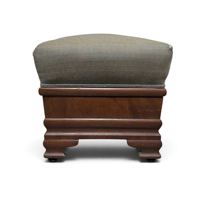 Early-to-Mid 20th Century Upholstered Wood Storage Ottoman with Hinged Lid