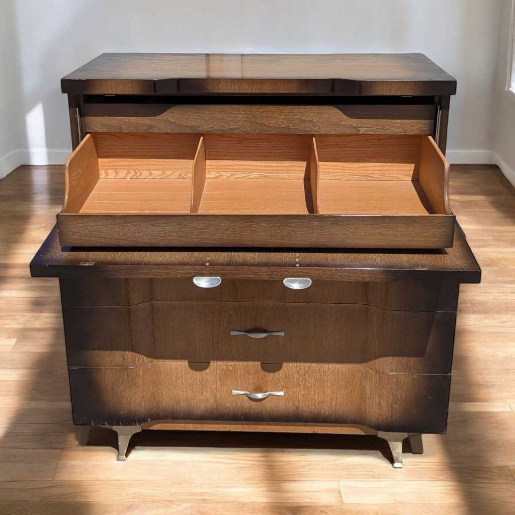 1950s Mid-Century Modern Tallboy Gentleman's Chest with Drop-Front Cabinet — view 2 of 16