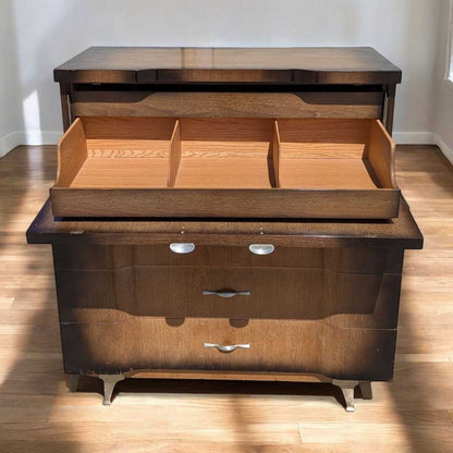 1950s Mid-Century Modern Tallboy Gentleman's Chest with Drop-Front Cabinet