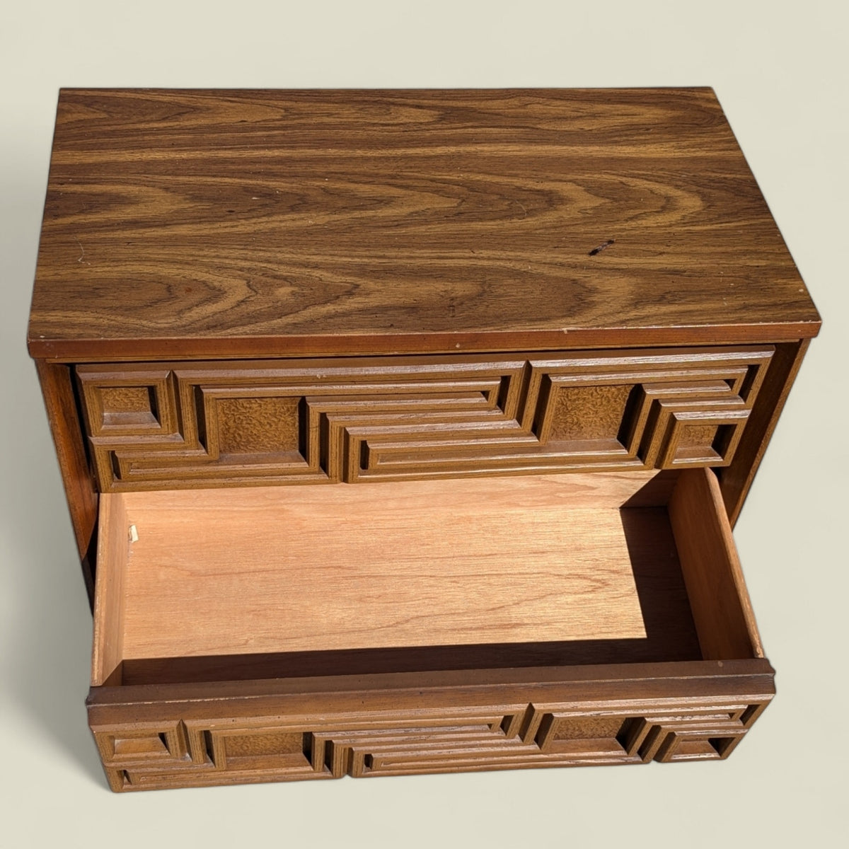 Bassett Mid-Century Carved Wood Two-Drawer Nightstand