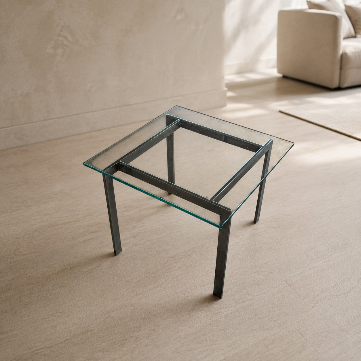 Vintage Modernist Chrome and Clear Glass Square Side Table