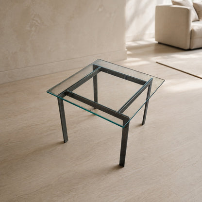 Vintage Modernist Chrome and Clear Glass Square Side Table