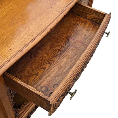 Continental Walnut Carved Sideboard Cabinet with Sculptural Apron