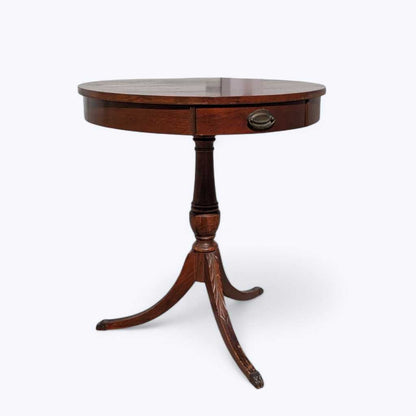 Vintage Mersman Round Wood Pedestal Side Table with Drawer