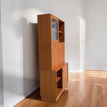 Vintage Teak Bookcase with Drop Front Desk
