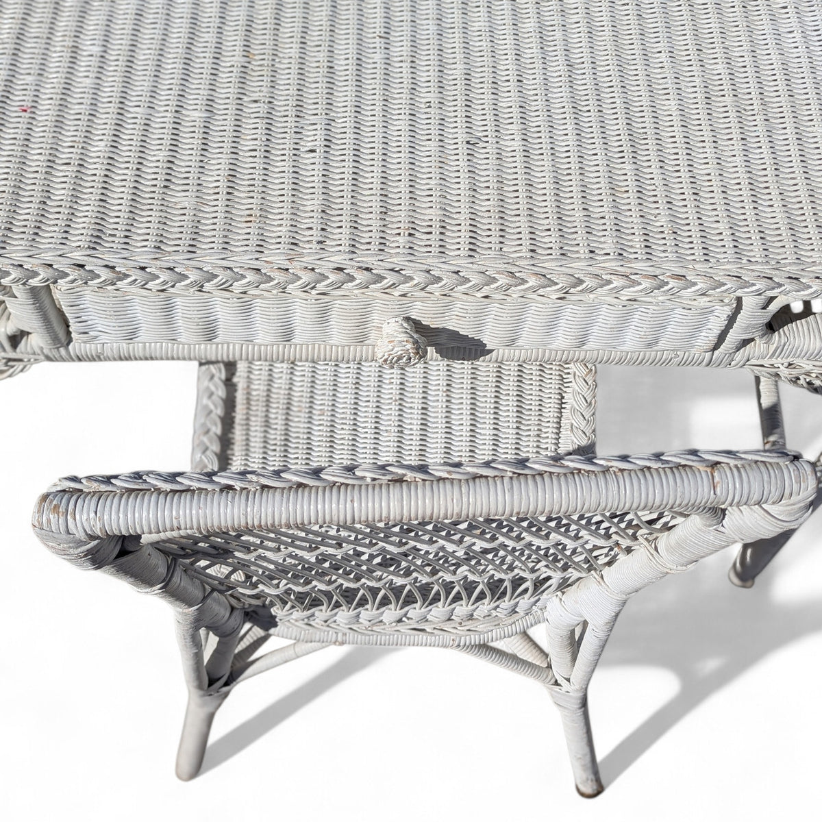 Late 20th-Century White Wicker Writing Desk and Chair Set