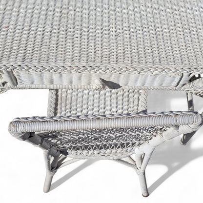 Late 20th-Century White Wicker Writing Desk and Chair Set