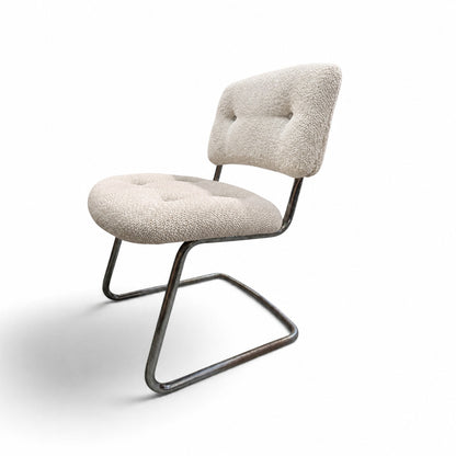 1970s Steelcase Chrome Cantilever Side Chair, Custom Upholstery