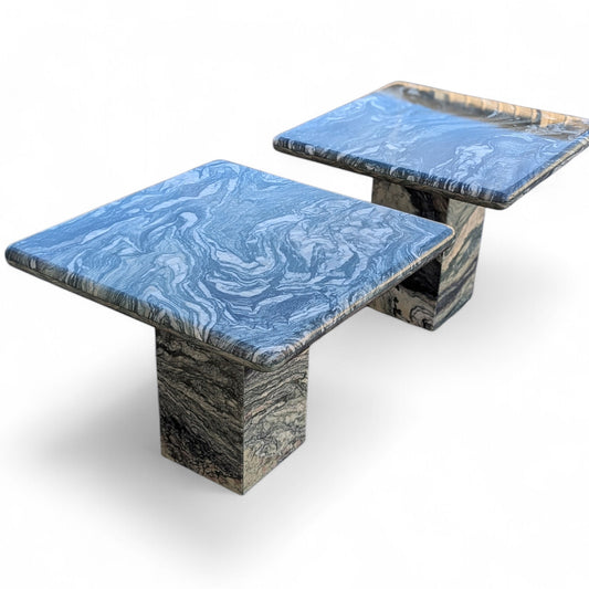 Green Marble Side Tables, Pair c. 1980s