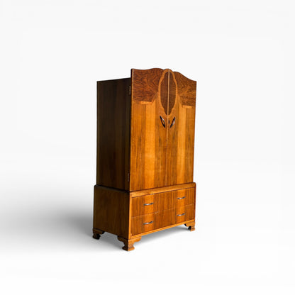Art Deco Figured Wood Cocktail Cabinet with Fitted Interior, circa 1930s