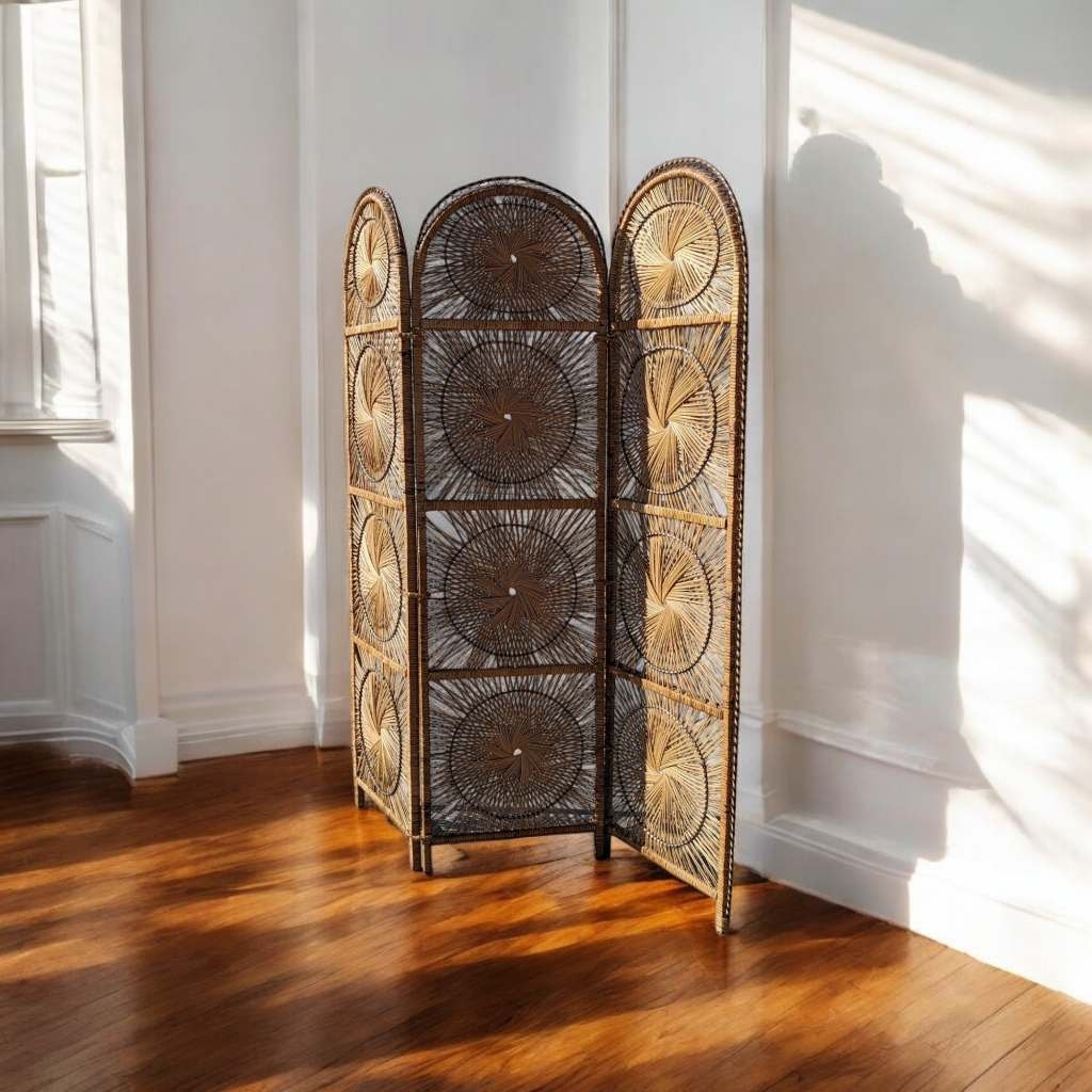 Rattan Room Divider, Starburst, Mid Century, MCM, Boho Chic, Backdrop, Bedroom, Living Room — view 2 of 7