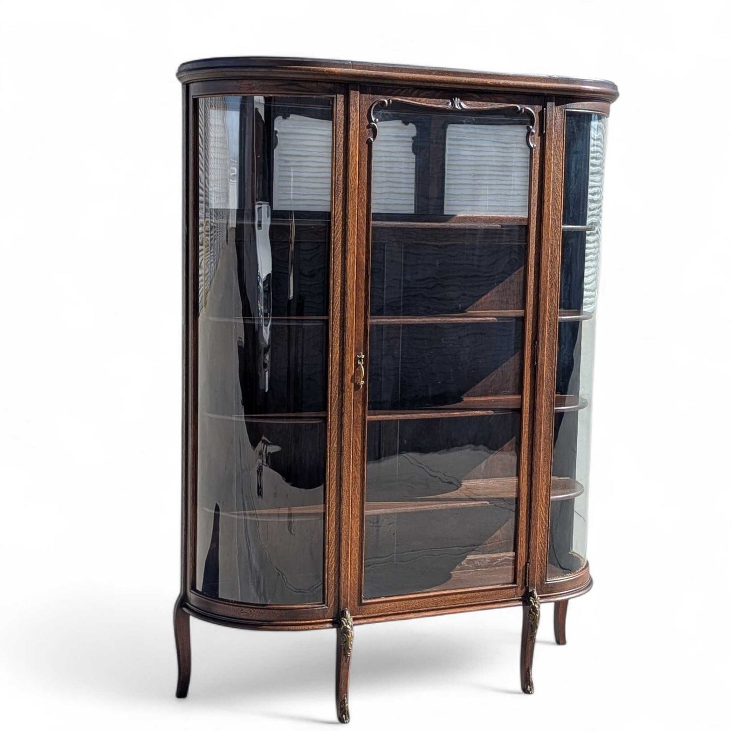 Early 20th Century Edwardian Demi-Lune Curved Glass Display Cabinet