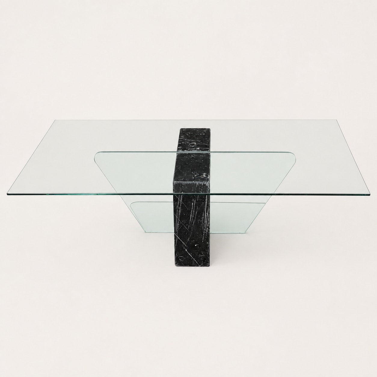 Unique Coffee Table, Marble Base, Geometric, Unique, Rectangular Glass Top, Postmodern, Mid Century