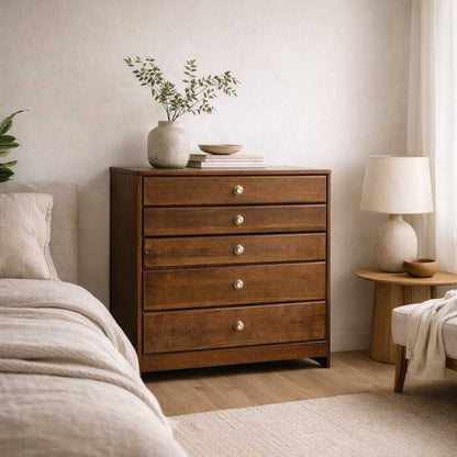 Walnut Chest of Drawers with Brass Pulls, Dresser
