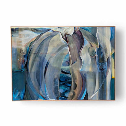 Large Abstract Painting 'Africa,' Signed and Dated 1988, Blue Framed Canvas
