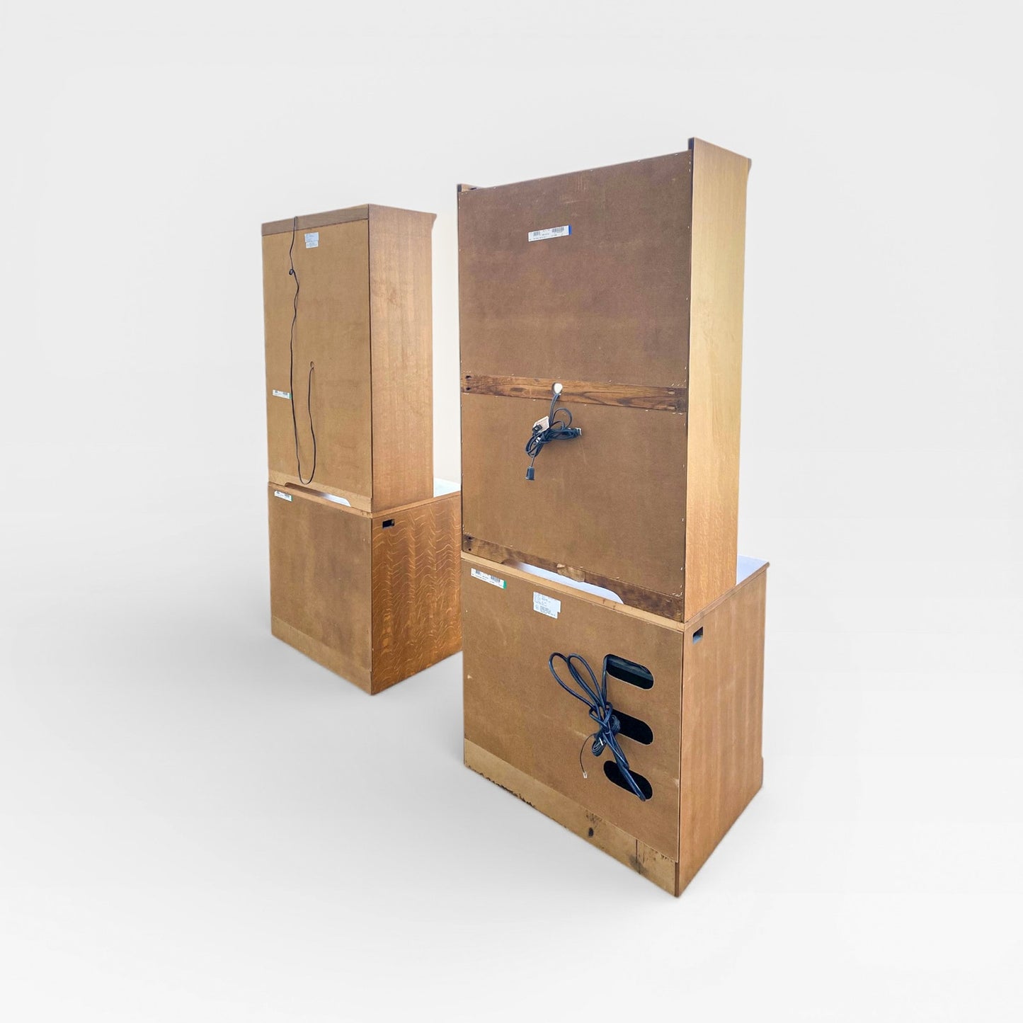 Cottage-Style Oak Hutch Cabinets, Pair