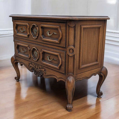 Drexel French Provincial Chest – Vintage 2 Drawer Dresser, Cabriole Legs, Ornate Carvings, 35.5" Wide, Solid Wood