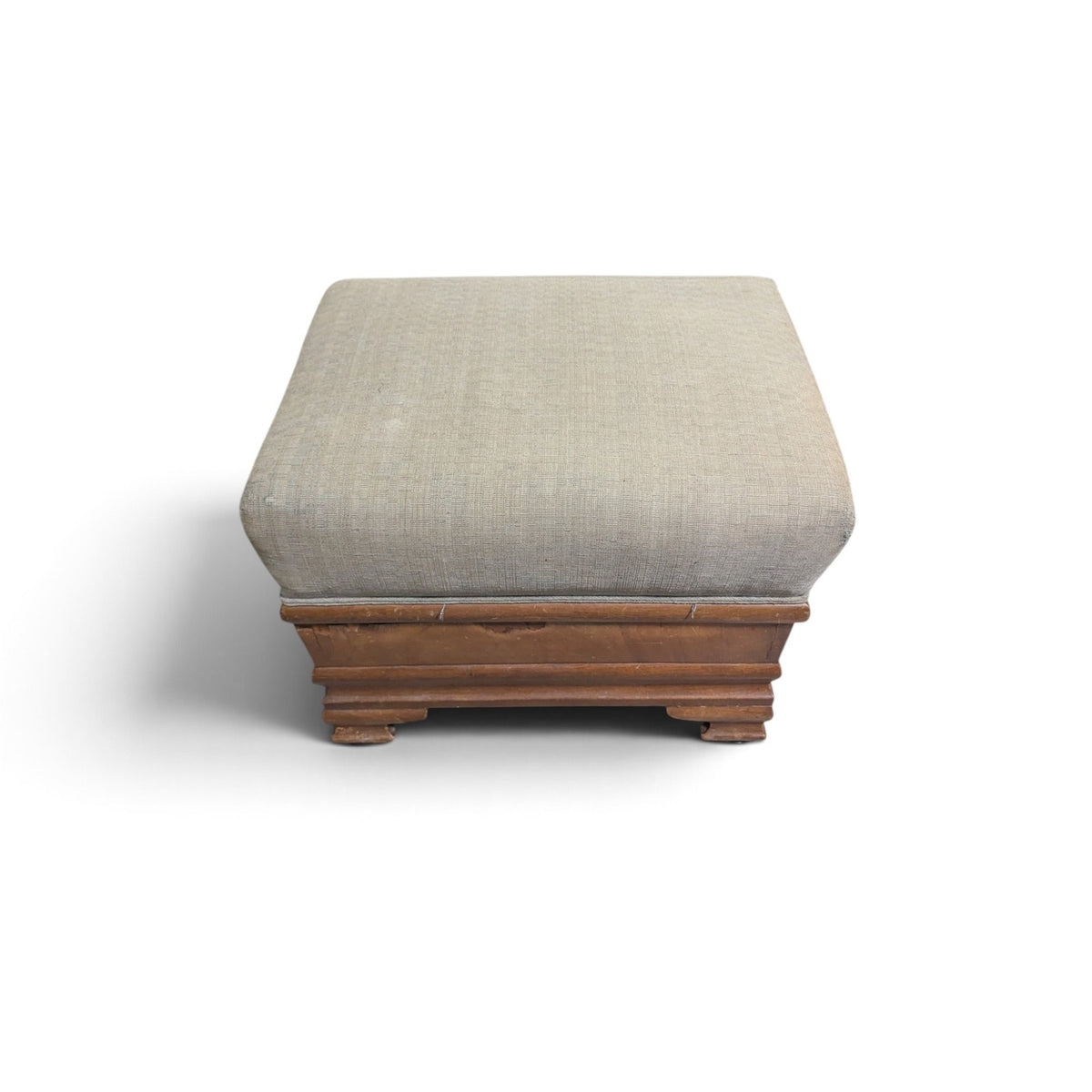 Early-to-Mid 20th Century Upholstered Wood Storage Ottoman with Hinged Lid