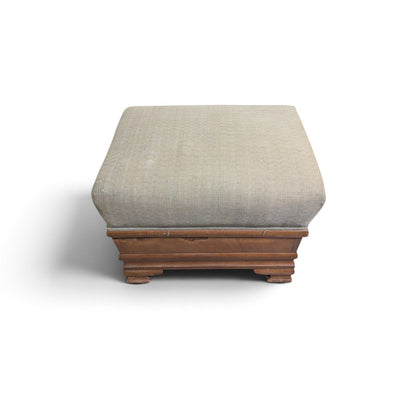 Early-to-Mid 20th Century Upholstered Wood Storage Ottoman with Hinged Lid