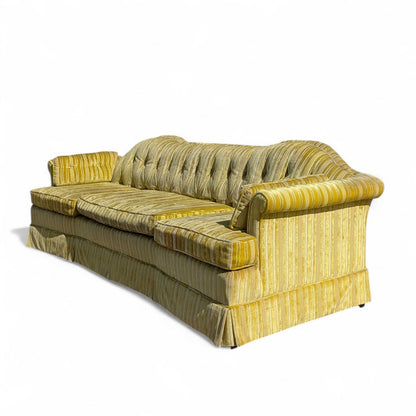 Vintage 96” Tufted Striped Sofa – Mid Century Curved Back Couch, Cleaned + New Foam Included, Unique Hollywood Regency Style