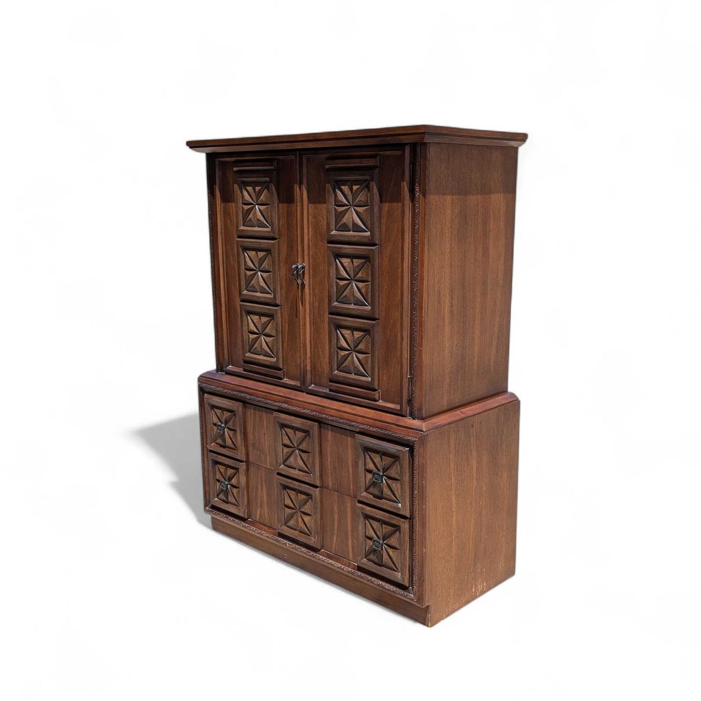 Vintage Brutalist Tallboy Dresser Cabinet c. 1970s