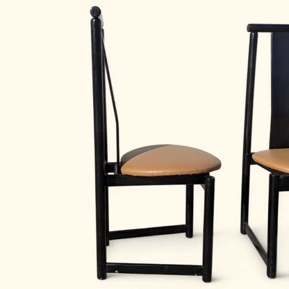 Set of Six BiF Postmodern Black Lacquer Dining Chairs, 1980s