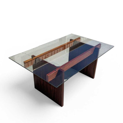 Sigurd Hansen Rosewood Dining Table – Mid-Century Modern Glass-Top, Vintage Scandinavian Design, Sleek and Stylish