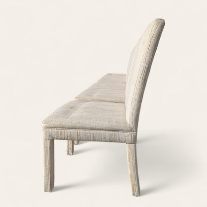 Set of 6 Postmodern 1980s Dining Chairs – Cream Textured Fabric w/ Subtle Color Flecks, Sculptural Silhouette