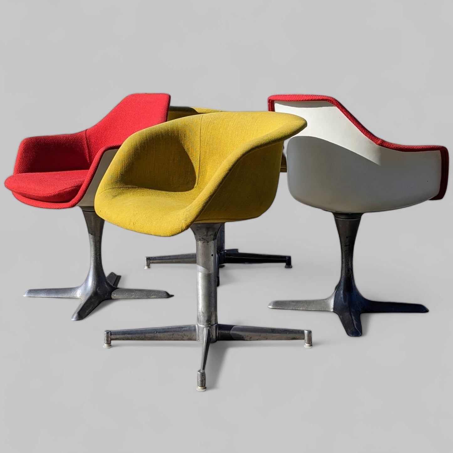 Four Space Age Dining Chairs by Burke Inc. Mid Century, MCM, Tulip Style, Propeller, Aluminum