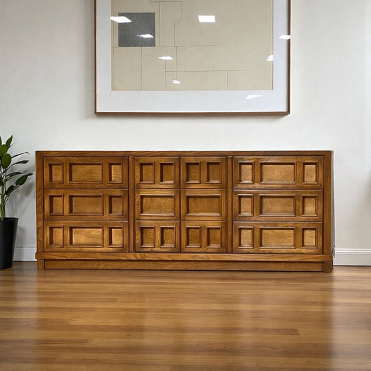 Oak Lowboy Dresser, Brutalist Mid-Century Modern