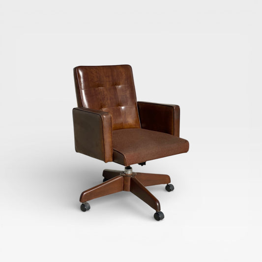 Faux Leather Office Chair with Wood Base, c. 1960s–70s