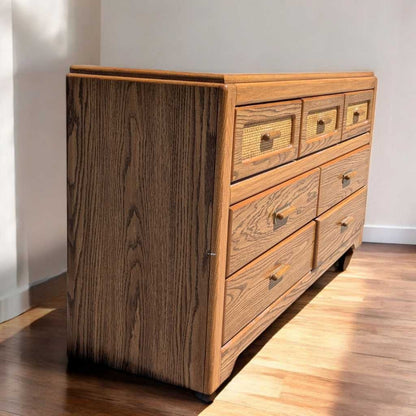 1980s Postmodern Faux-Oak Laminate Six-Drawer Dresser