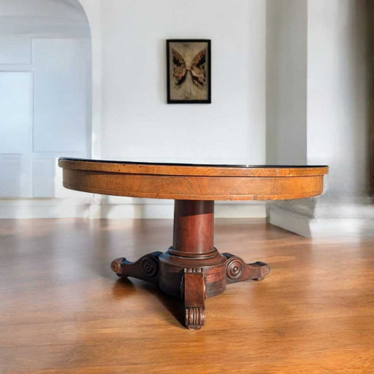 Vintage Coffee Table, Early 19th Century Charles X, Mahogany and Walnut, Round Top, Vintage Coffee Table