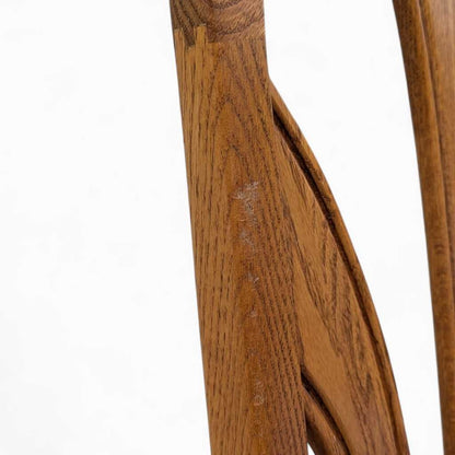 Set of 6 Postmodern Dining Chairs – Oak Frame, Blue Velvet Polka Dot Seats, 1980s