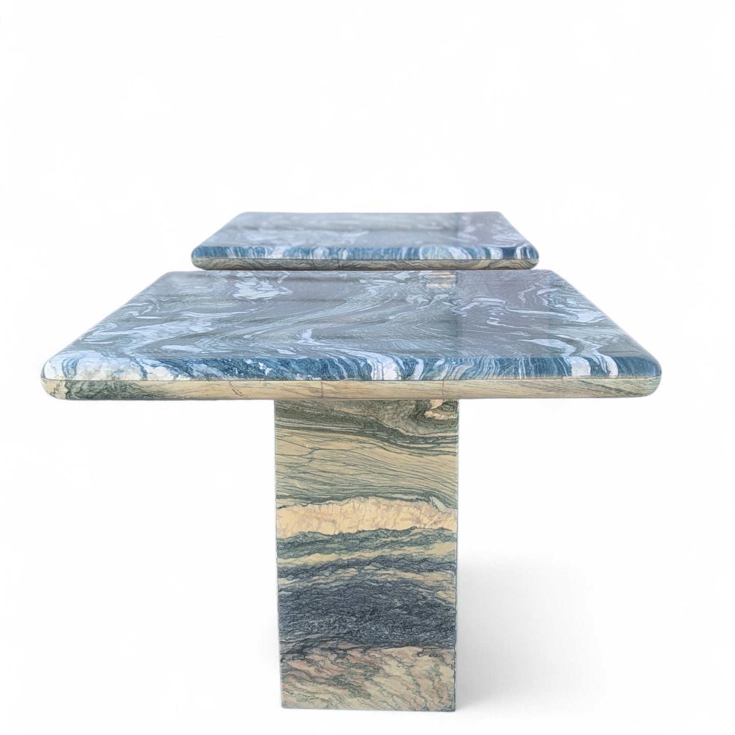Green Marble Side Tables, Pair c. 1980s