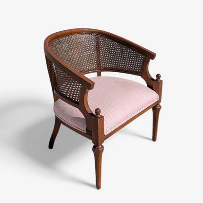 1970s Regency-Style Wood and Cane Barrel-Back Armchair