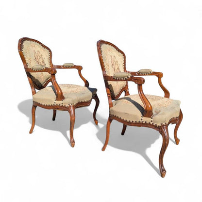 Pair of Vintage French Carved Armchairs